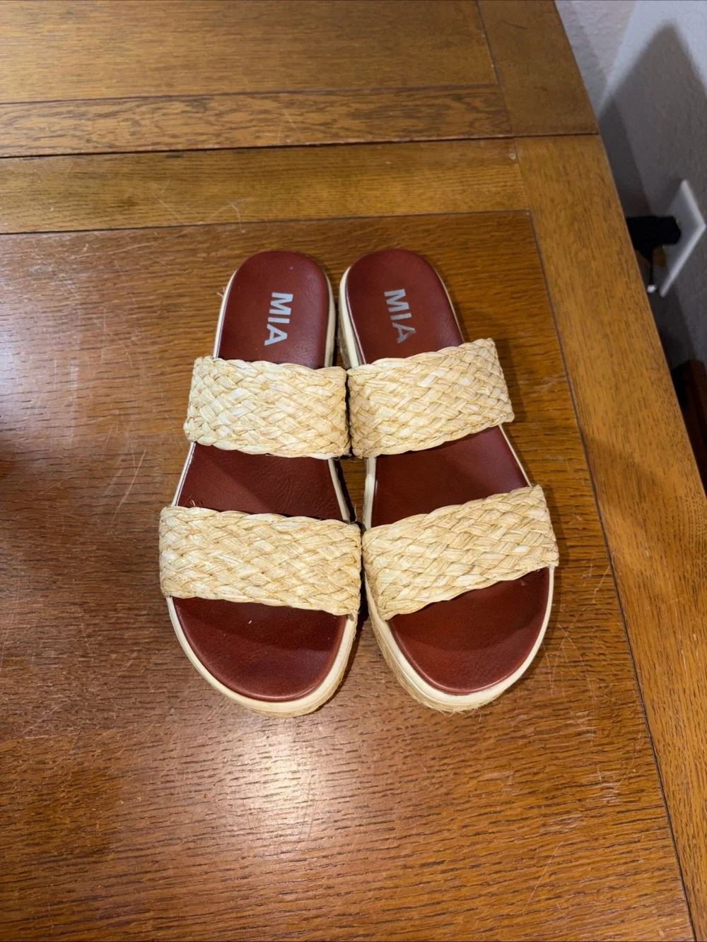 MIA Tan Braided Double-Strap Slide Sandals